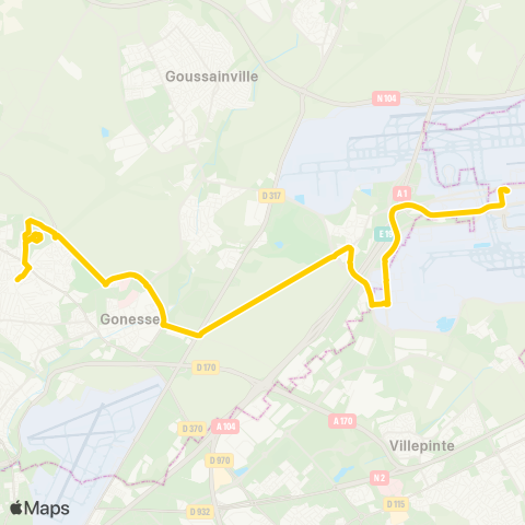 Roissy Ouest Gare de Villiers-le-Bel Gonesse Arnouville↔︎Gare de Roissypôle / Aéroport CDG 1 (G3) map