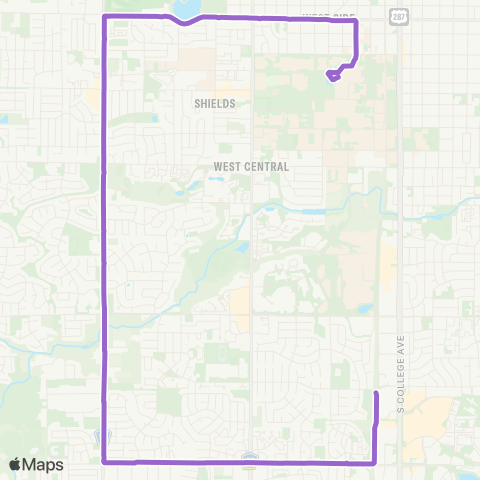 Transfort CSU, Taft, Drake, Mall, JFK, S TC map