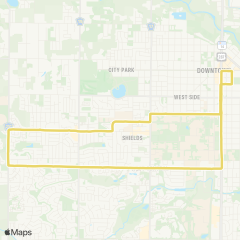 Transfort Downtown, Mulberry, Taft Hill, and Coll map