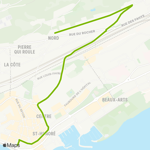 Transports Publics Neuchâtelois Neuchâtel, Oriette - Neuchâtel, Rocher map