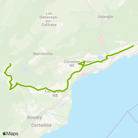 Transports Publics Neuchâtelois Chambrelien, gare - Neuchâtel, gare (Nord) map