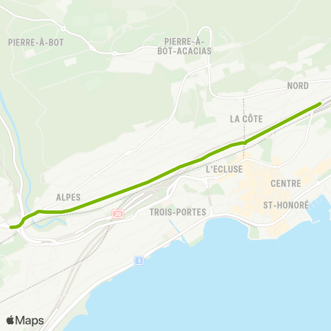 Transports Publics Neuchâtelois Neuchâtel, Vauseyon - Neuchâtel, gare (Nord) map