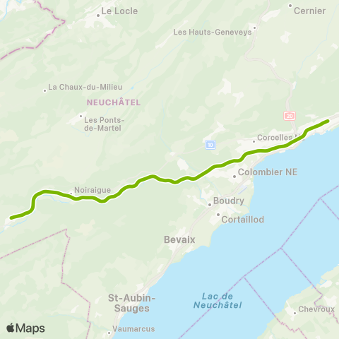 Transports Publics Neuchâtelois Neuchâtel - Buttes map