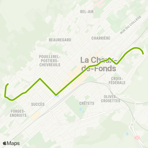 Transports Publics Neuchâtelois La Chaux-de-Fonds, Arêtes - La Chaux-de-Fonds, Recorne map