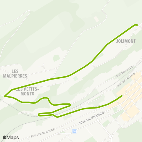 Transports Publics Neuchâtelois Le Locle, gare/centre ville - Le Locle, Monts map