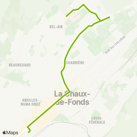 Transports Publics Neuchâtelois La Chaux-de-Fonds, gare - La Chaux-de-Fonds, Hôpital map