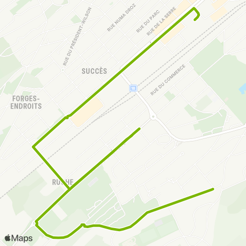 Transports Publics Neuchâtelois La Chaux-de-Fonds, gare - La Chaux-de-Fonds, Foulets map