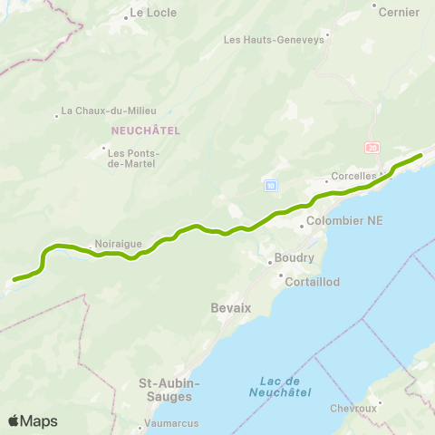 Transports Publics Neuchâtelois Neuchâtel - Travers map