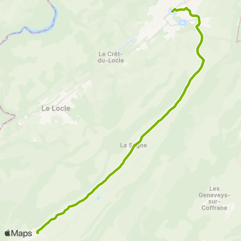 Transports Publics Neuchâtelois Les Ponts-de-Martel, gare - La Chaux-de-Fonds, gare map