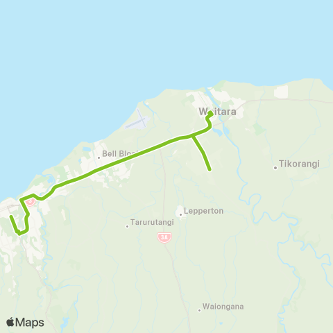 Citylink School buses Waitara / Motunui to New Plymouth map