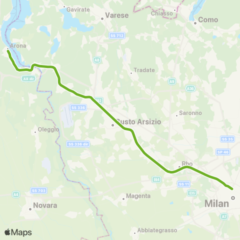 Trenord Domodossola-Arona-Gallarate-Milano map