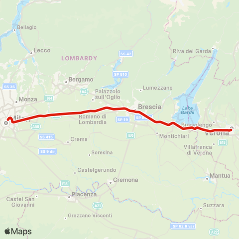 Trenord Verona-Brescia-Milano map