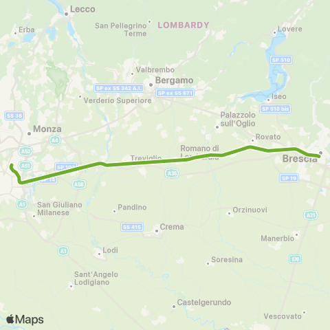 Trenord Brescia-Treviglio-Milano map