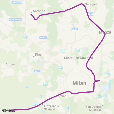 Trenord Saronno-Seregno-Milano S.Cristoforo-Albairate map