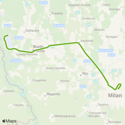 Trenord Malpensa-Saronno-Milano Centrale map