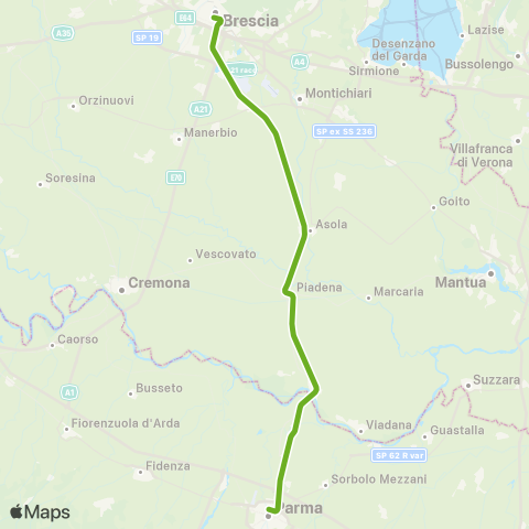 Trenord Brescia-Piadena-Parma map