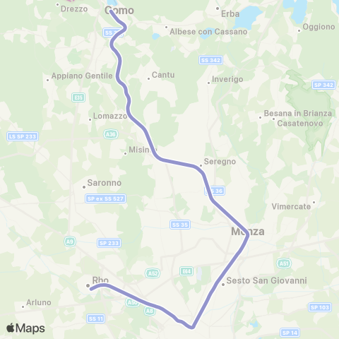 Trenord Chiasso - Como - Milano - Rho map