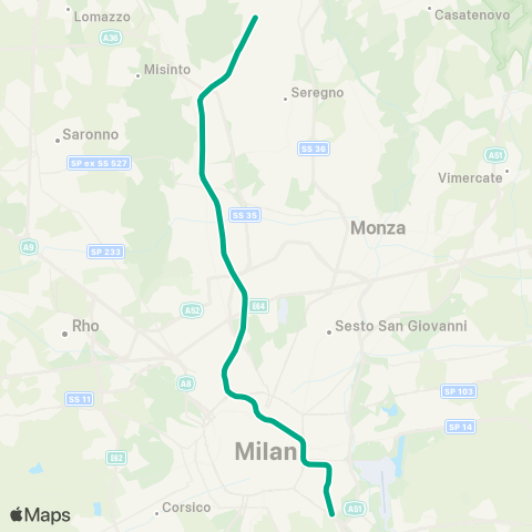 Trenord Mariano Comense / Seveso-Milano Passante-Milano Rogoredo map