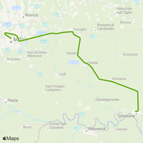 Trenord Cremona-Treviglio map