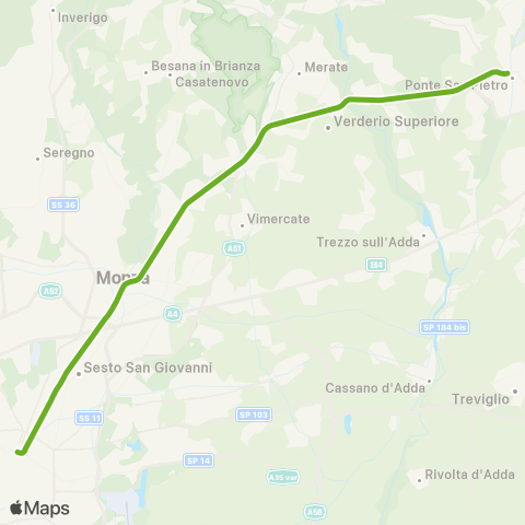 Trenord Bergamo-Carnate-Milano map