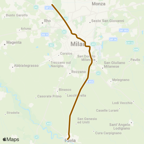 Trenord Pavia-Milano Passante-Milano Bovisa map