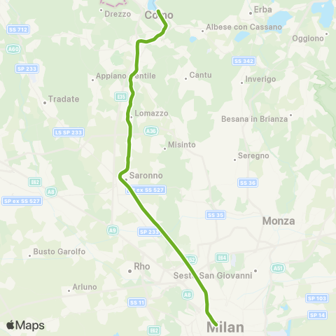 Trenord Como-Saronno-Milano map