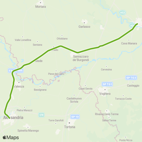 Trenord Pavia-Torreberetti-Alessandria map