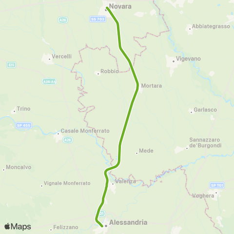 Trenord Novara-Mortara map