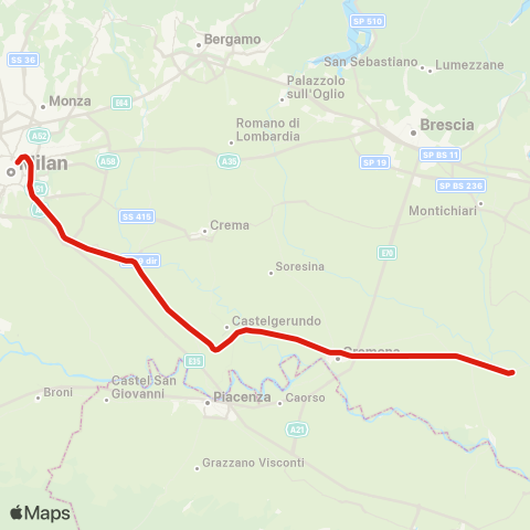 Trenord Mantova-Cremona-Codogno-Milano map