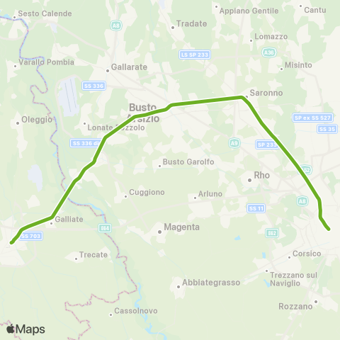 Trenord Novara-Saronno-Milano map