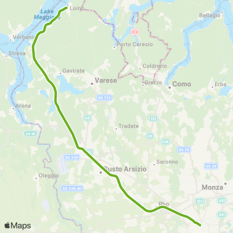 Trenord Luino-Gallarate-Milano map