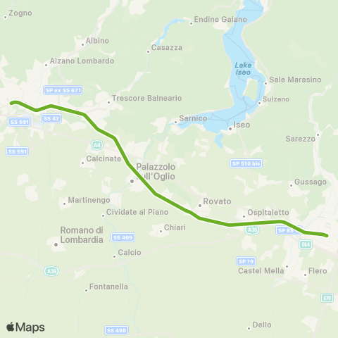 Trenord Bergamo-Brescia map