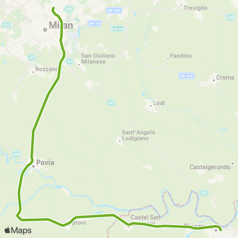 Trenord Stradella-Pavia-Milano map