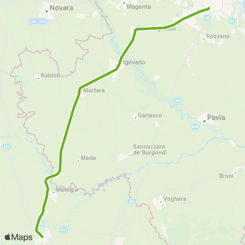 Trenord Mortara-Milano map