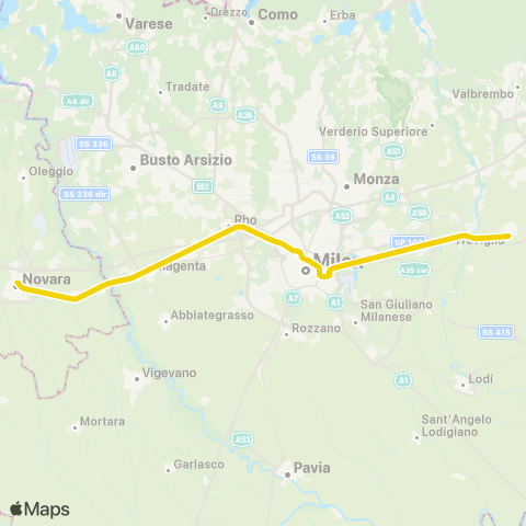 Trenord Novara-Milano Passante-Treviglio map