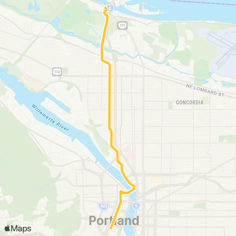 TriMet Yellow Bus map