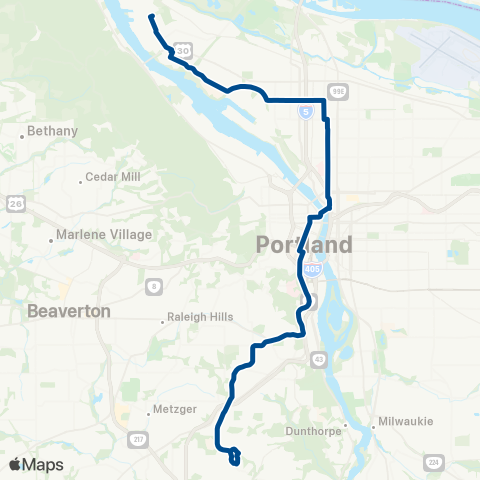 TriMet Capitol Hwy / Mocks Crest map