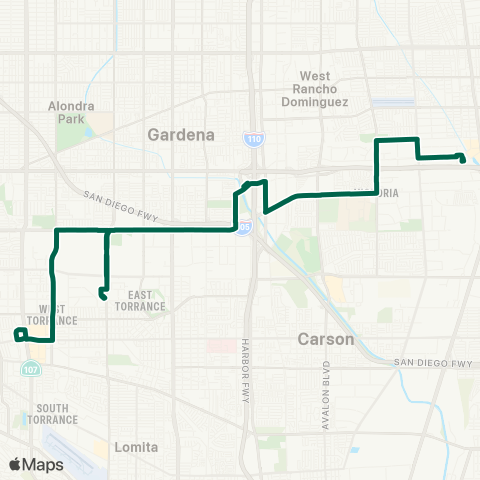 Torrance Transit Del Amo Mall - Artesia Station map