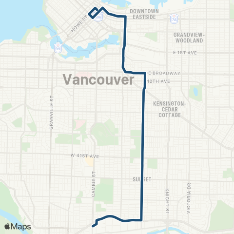 TransLink Downtown / Fraser Nightbus map