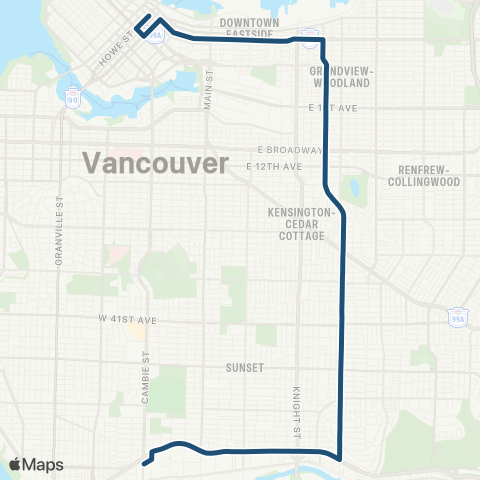 TransLink Downtown / Victoria Nightbus map