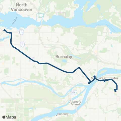 TransLink Downtown / Surrey Central Nightbus map