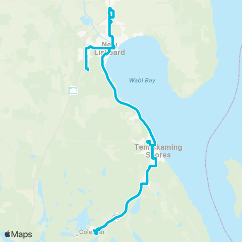 Temiskaming Shores Transit Southbound map