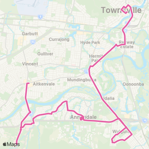 Sunbus Townsville City - Wulguru, Hosp, JCU and Townsville SC map