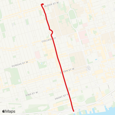 TTC Spadina Replacement Bus map