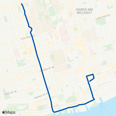 TTC Spadina Replacement Bus map