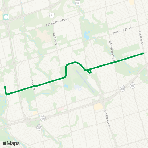 TTC Express Sheppard West Express map