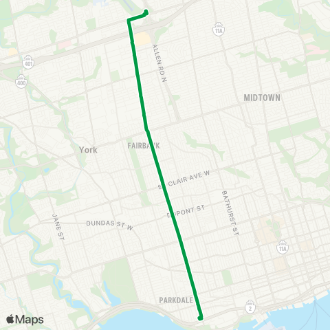 TTC Express Dufferin Express map