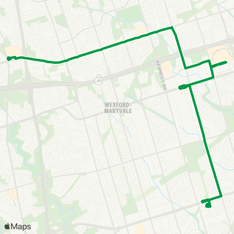 TTC Express Sheppard-Kennedy Express map