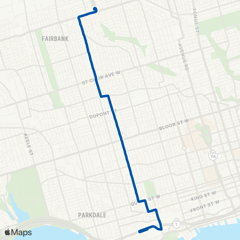 TTC Ossington Night Bus map