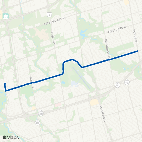 TTC Sheppard West Night Bus map